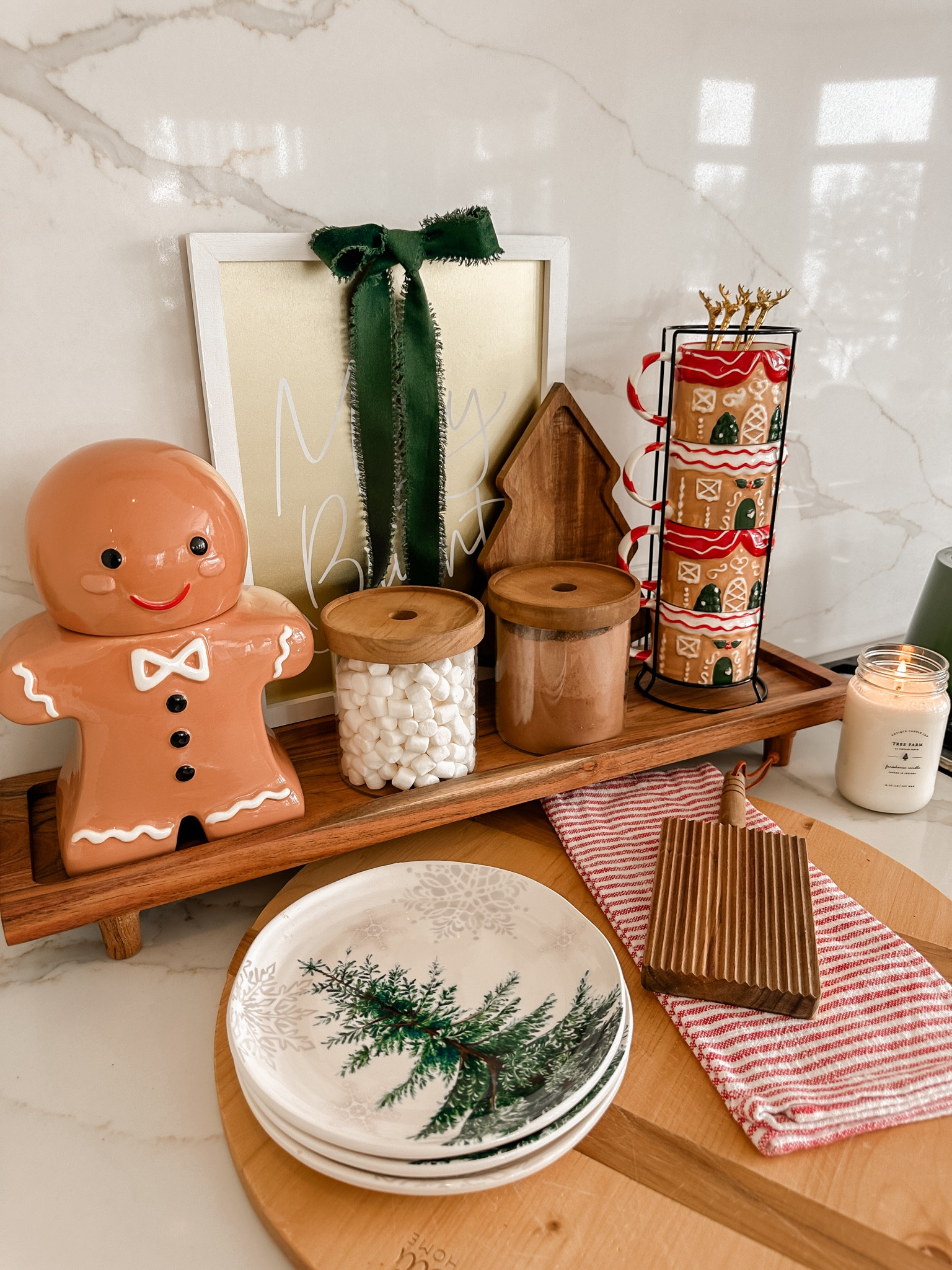 Easy hot chocolate bar idea! Canisters are form target, coffee mugs and gingerbread cookie jar are from
Walmart. 

Sarah Joy, Christmas decor, kitchen decor, holiday decor, hot cocoa, kids holiday 

#LTKHoliday #LTKVideo #LTKFamily