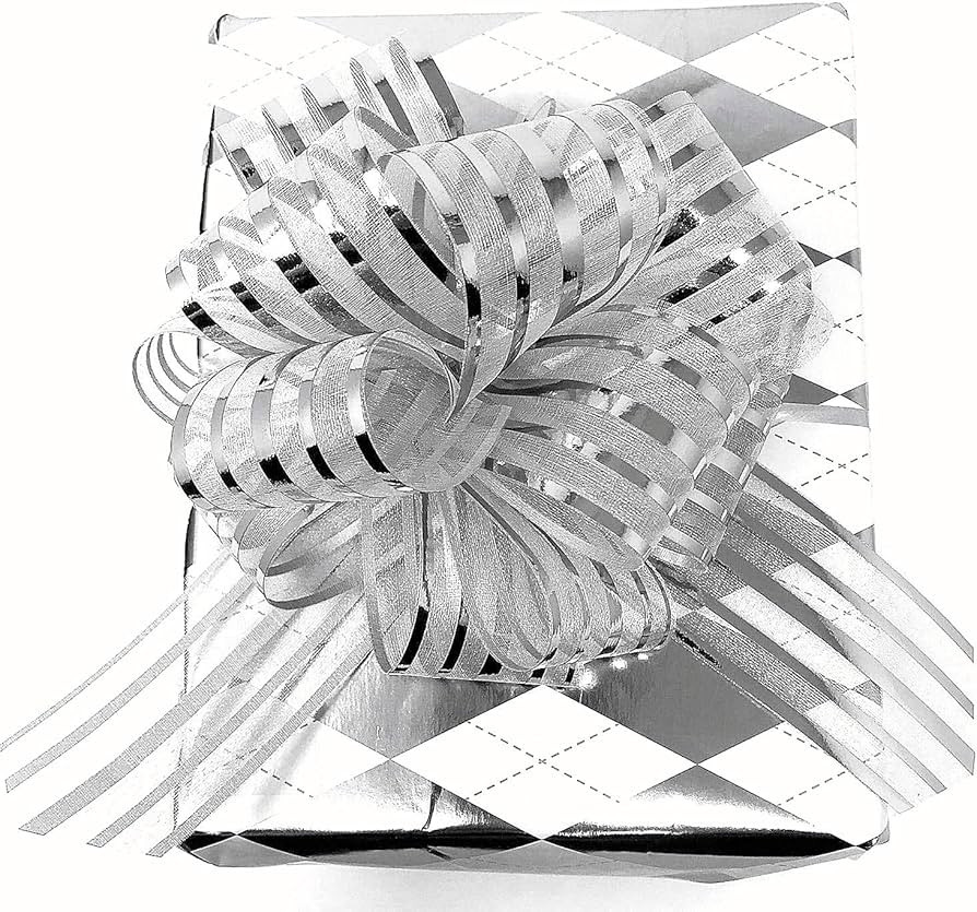 20 PCS Pull Bow,Organza,Large, 6 Inches,Wedding Christmas Decorations, Gift Ribbons, 20 pcs (Silv... | Amazon (US)