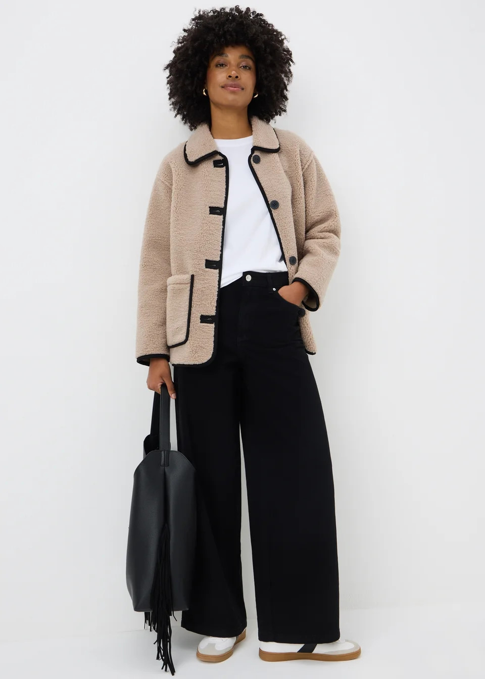 Taupe Piped Borg Teddy Coat | Matalan (UK)