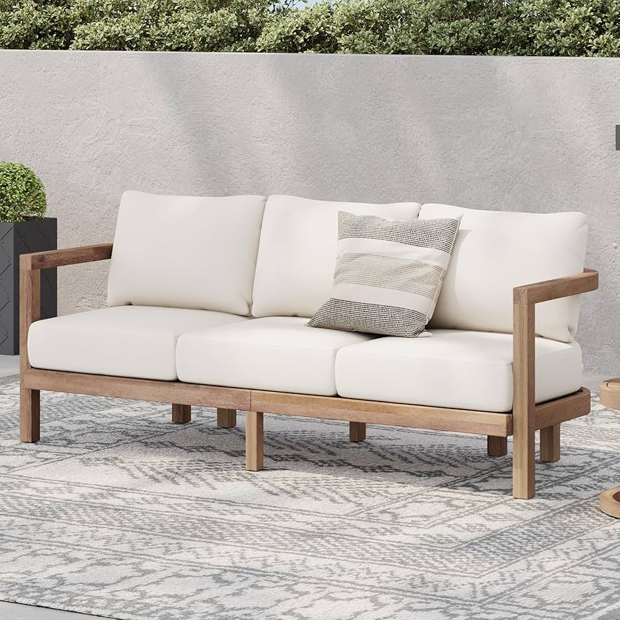 Merax 3 Seater Outdoor Acacia Wood Patio Sofa with Cushions for Porch, Garden, Backyard, Balcony,... | Amazon (US)