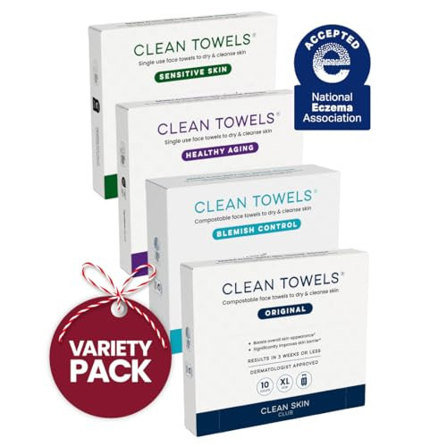 Clean Skin Club Clean Towels® XL Holiday Variety 4-Pack Gift Box – Disposable Face Towels Gift Set, Includes Original, Sensitive, Blemish Control & Healthy Aging, 40 Count Total, 10 Each | Amazon (US)