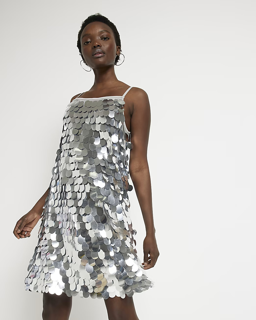 River Island Womens Silver sequin slip mini dress | River Island (US)