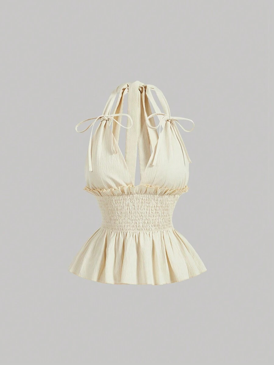 SHEIN MOD Yellow Tank Top With Bowknot On The Front And Tie On The Back, Cute Tank Top, Vacation ... | SHEIN