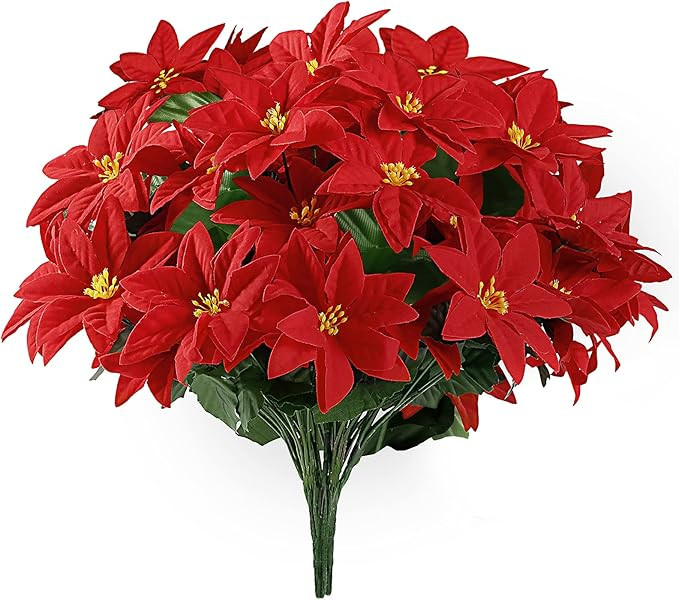 Sggvecsy Artificial Poinsettia Bouquet 5 Heads 5 Pack 15’’ Velvet Poinsettia Bush Christmas F... | Amazon (US)