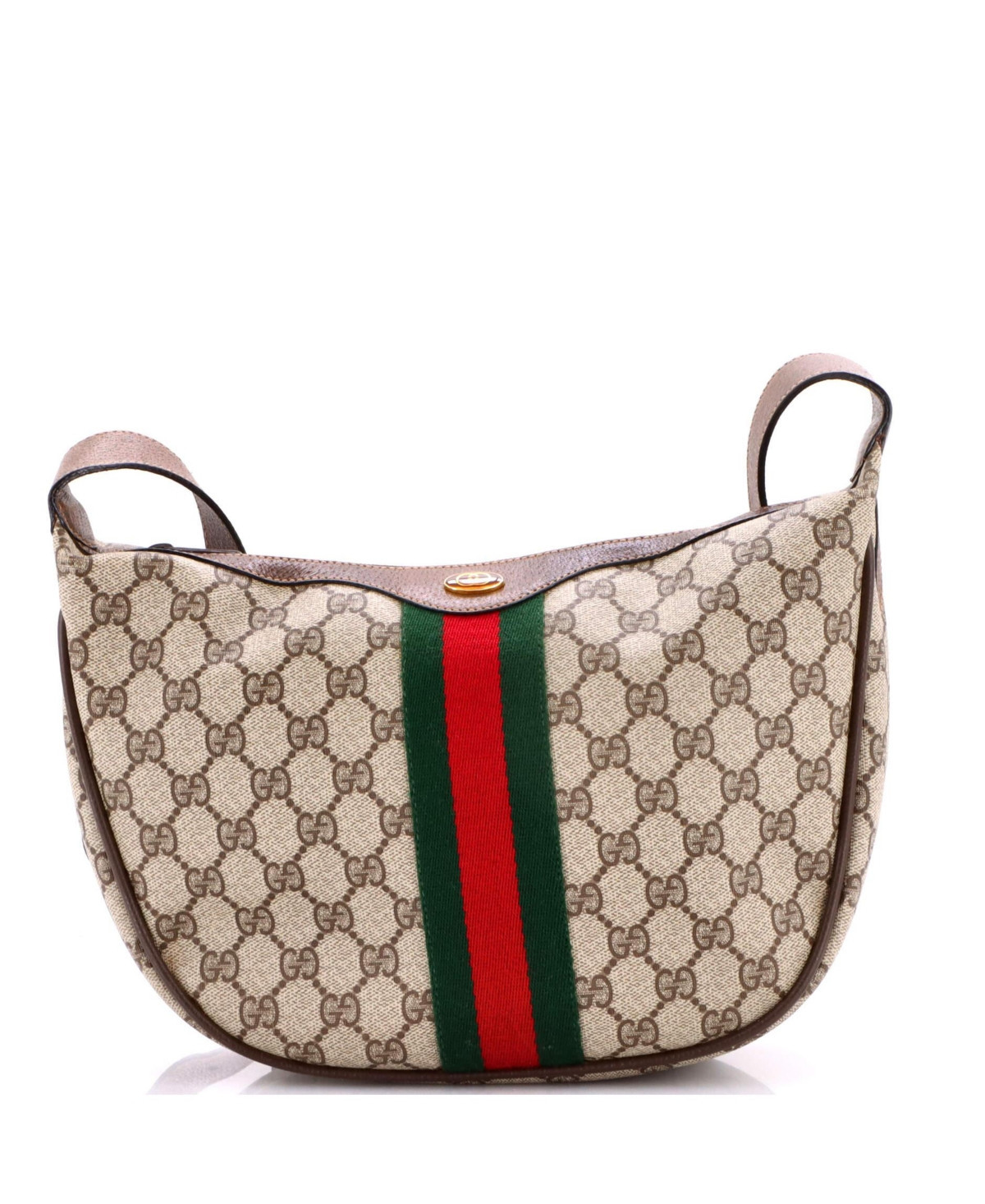 Pre-Owned Gucci Small Ophidia Half Moon Hobo Gg Coated Canvas - Brown | Macy's