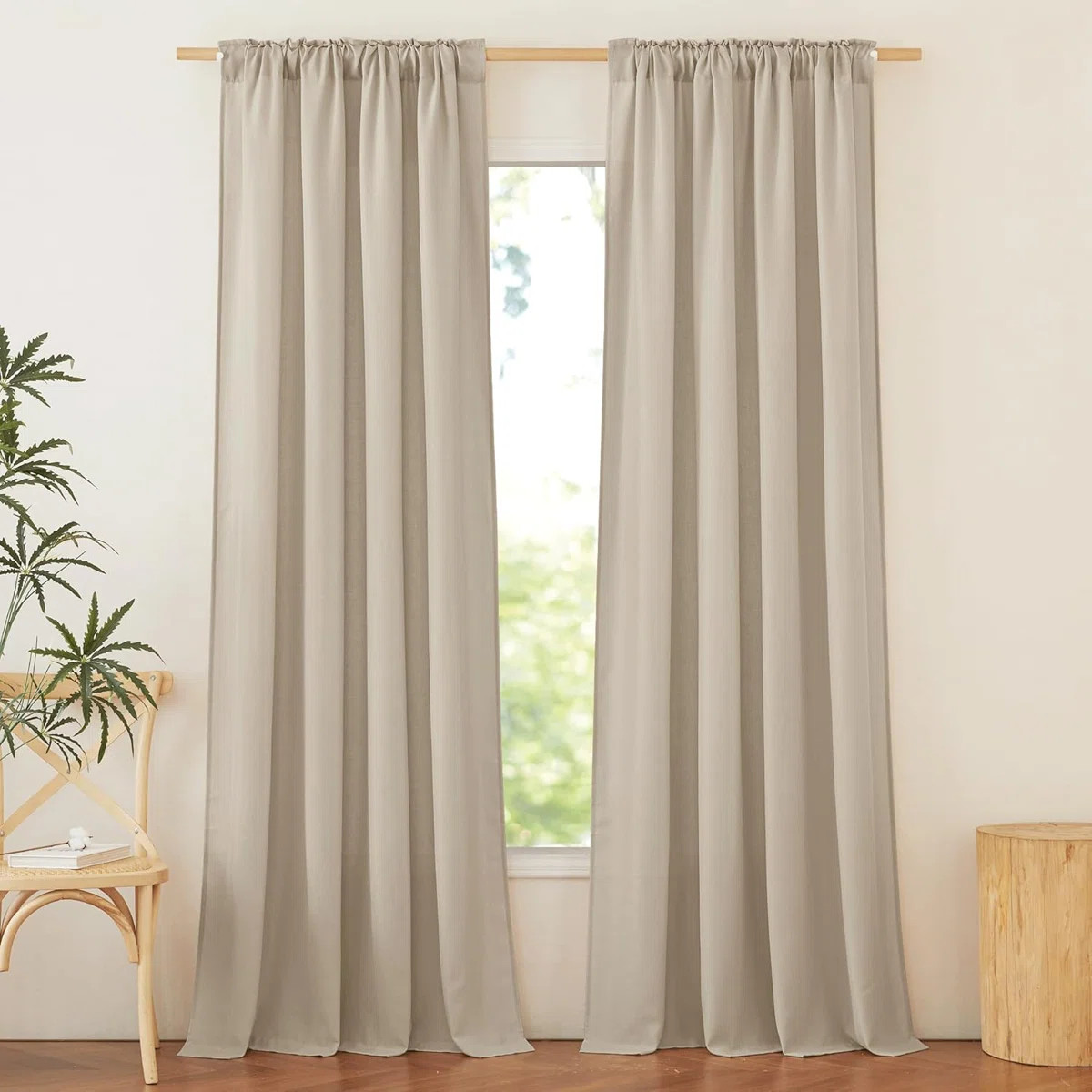 Linen Curtains for Living Room Rod Pocket & Back Tab Thick Flax Privacy Semi Sheer Window Curtain... | Wayfair North America