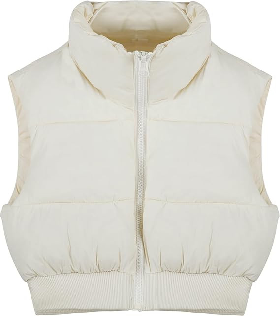Kissonic Women's Padded Down Vest Puffer Stand Collar Zip Up Crop Sleeveless Jacket | Amazon (US)