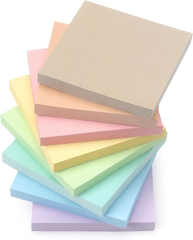 Sticky Notes 3x3inch, 8 Pads Self-Stick Notes, 8 Pastel Multi Colors with Gray Note Pads, Suitabl... | Amazon (US)