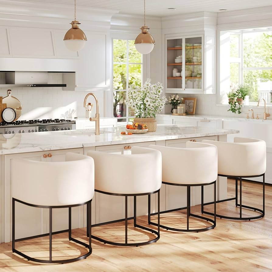 HNY Modern Counter Height Linen Fabric Upholstered Counter Stools Set of 4, 24 '' Kitchen Island ... | Amazon (US)