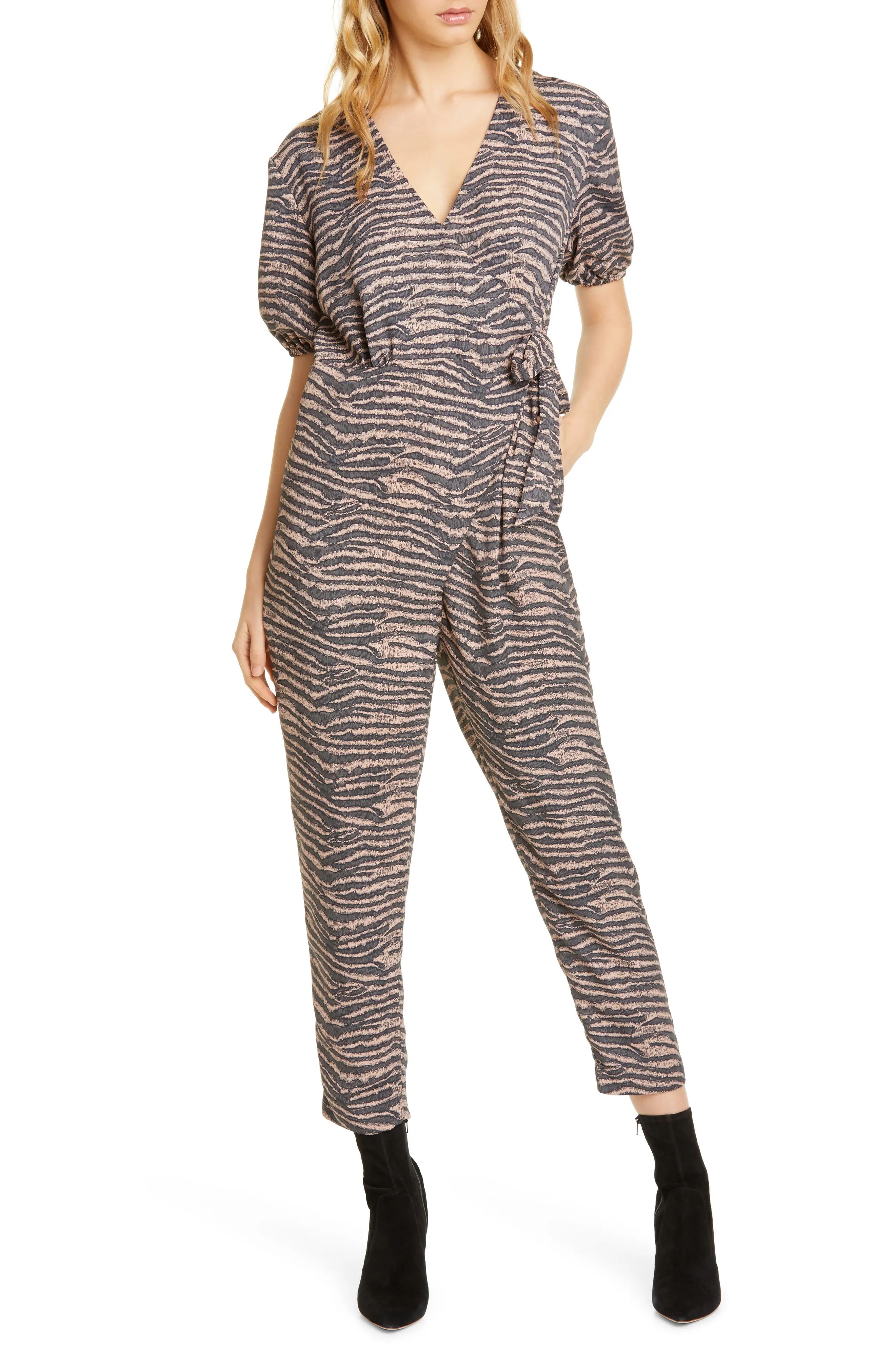 Women's Joie Prisha Zebra Print Puff Sleeve Jumpsuit | Nordstrom