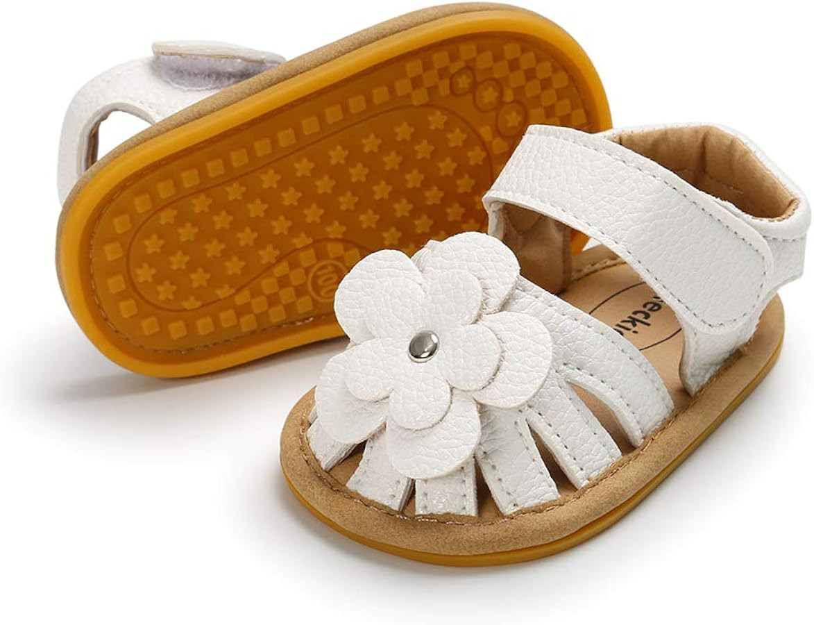 Meckior Baby Toddler Infant Girls PU Leather Soft Open Toe Summer Sandals Flower Princess Flat Sh... | Amazon (US)
