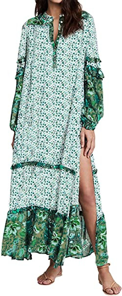 R.Vivimos Women's Long Sleeve Floral Print Bohemian Maxi Dresses with Slit | Amazon (US)