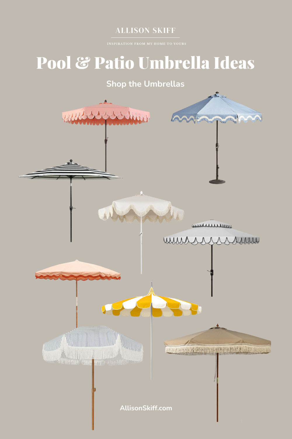 Pool umbrellas for your patio that are so pretty it's hard to choose just one! The scalloped umbrellas get me everytime although I love a good striped umbrella too! #pool #poolumbrella #umbrella #summerrefresh #poolpatio #patiodecor #outdoordecor #outdoorliving #summer #LTKSummerEdit #LTKFindsUnder100

 

 #LTKSeasonal #LTKHome