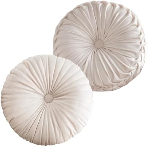 2 Pcs Round Throw Pillows Pleated Velvet Pumpkin Round Pillows Floor Cushion for Living Room Couc... | Amazon (US)