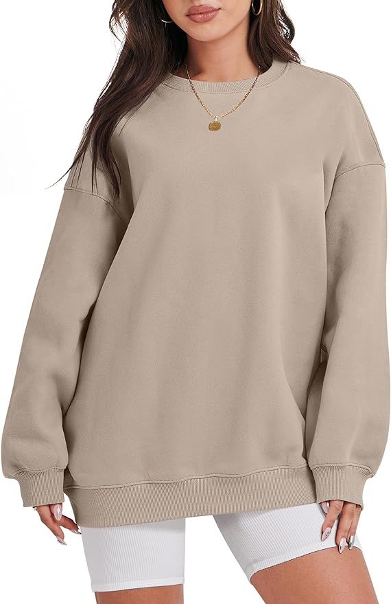 Caracilia Womens Oversized Sweatshirt Crewneck Loose fit Long Sleeve Fleece Pullover 2023 Fall Ca... | Amazon (US)