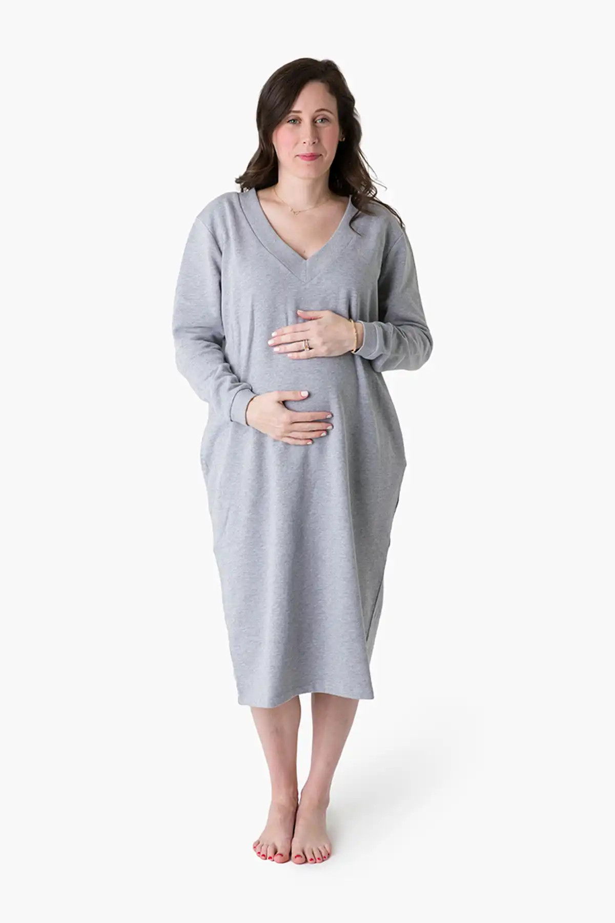 Maternity V-Neck Midi Dress - Organic Maternity Clothes - Monica + Andy | Monica + Andy