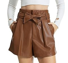 Faux Leather Shorts, Women Casual High Waisted Belted Wide Leg Flared with Pockets Elastic Band P... | Amazon (US)