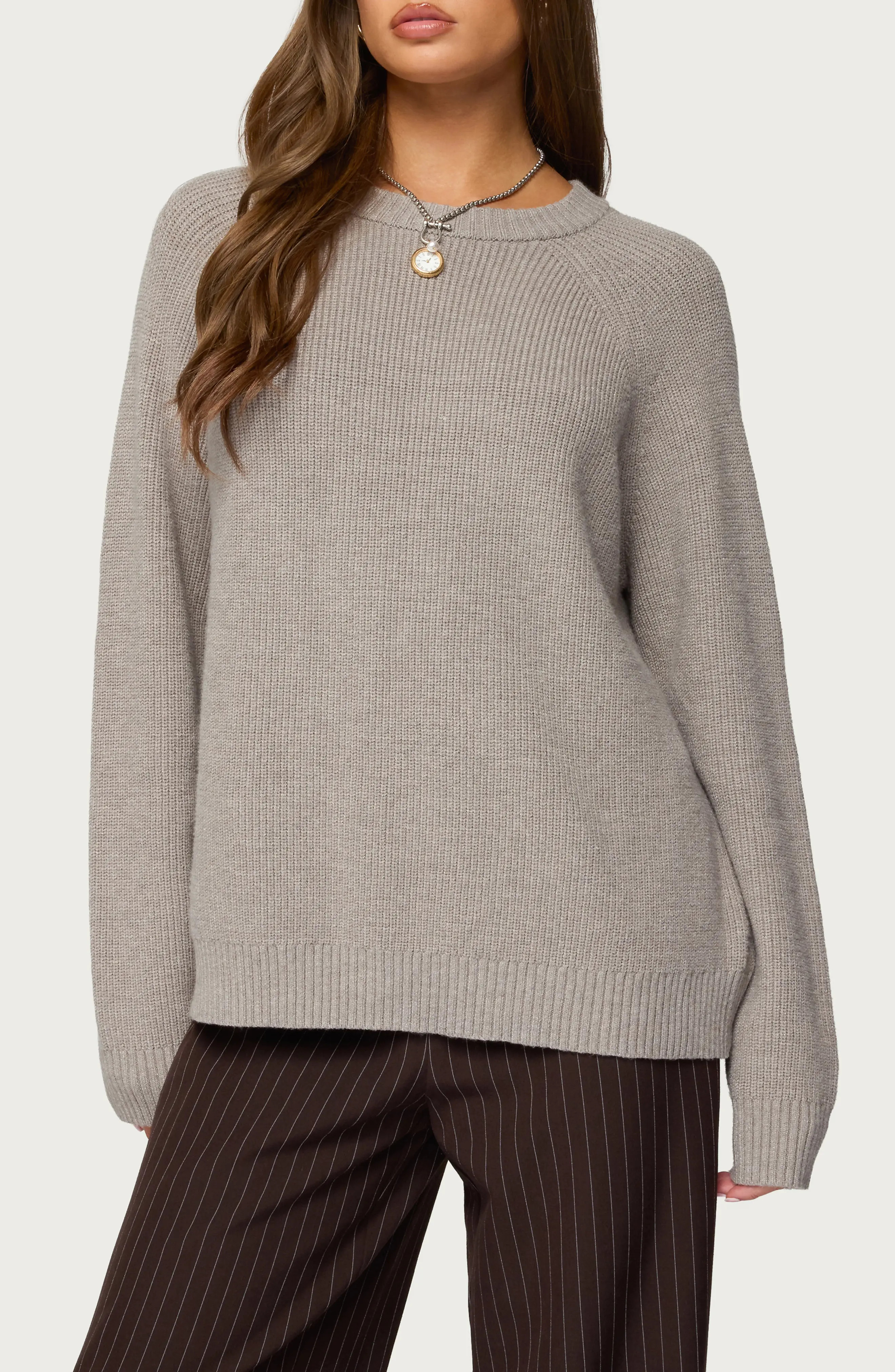 EDIKTED Lavonne Oversize Raglan Sweater in Taupe at Nordstrom, Size X-Small | Nordstrom