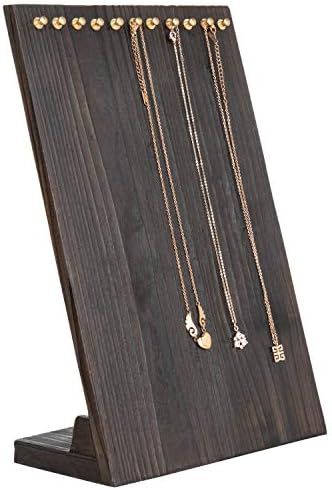 MyGift 12-Inch Dark Burnt Wood Necklace Holder, Jewelry Organizer Display Stand | Amazon (US)