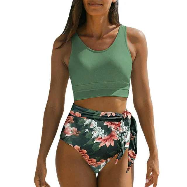 SHEWIN Women's Swimsuits Bikini Set 2 Piece Retro High Waisted Bathing Suits Floral Print Beach S... | Walmart (US)