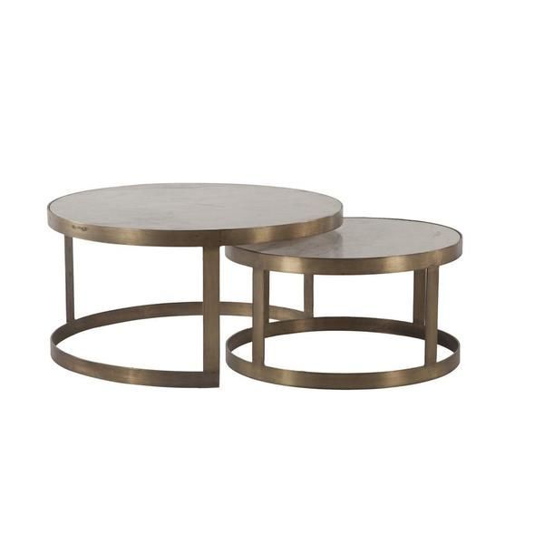 Leonardo White Marble Coffee Tables With Antique Bronze Base, Set Of 2 | Scout & Nimble