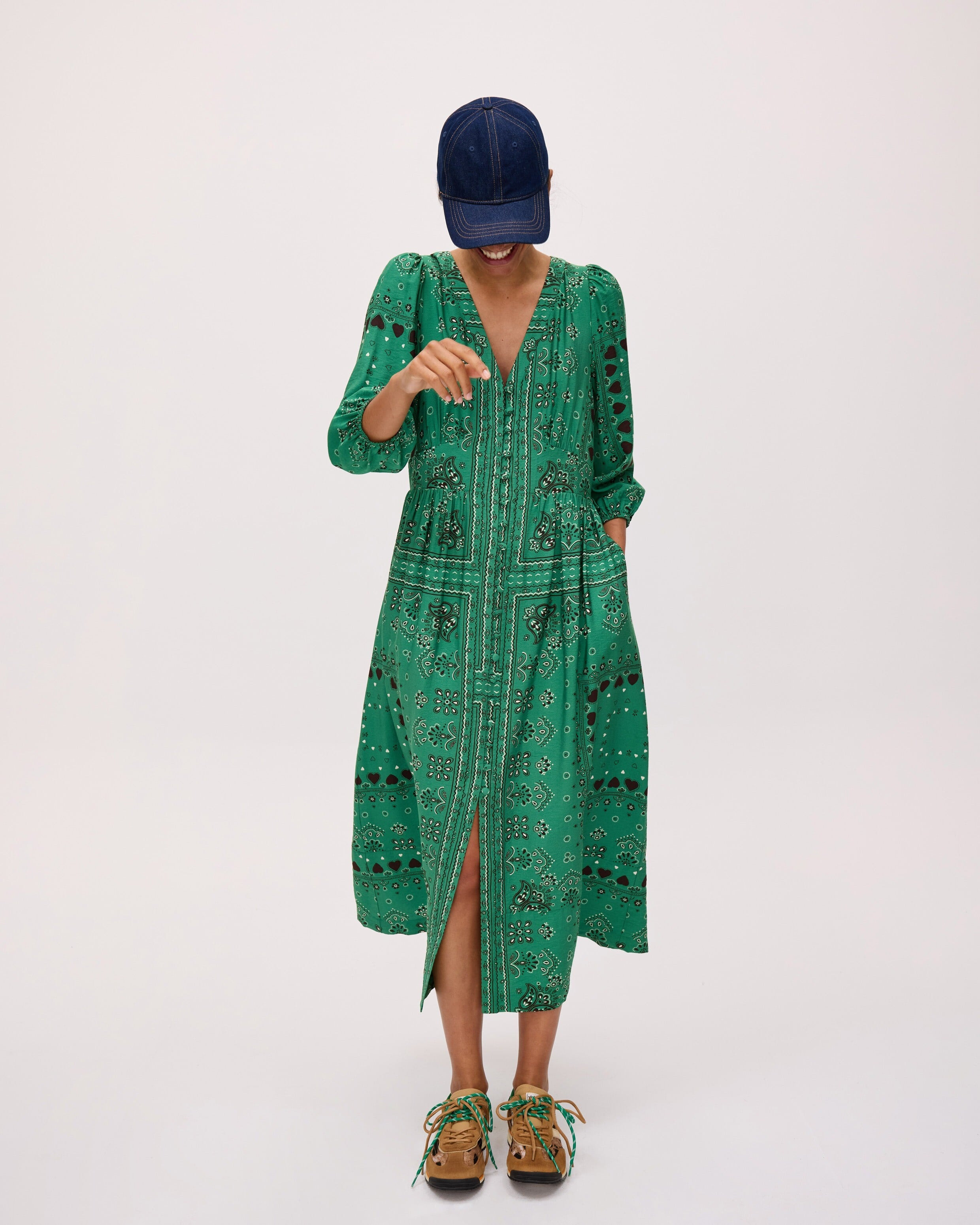 Green Paisley Bandana Print V-Neck Midi Dress | Oliver Bonas | Oliver Bonas (Global)