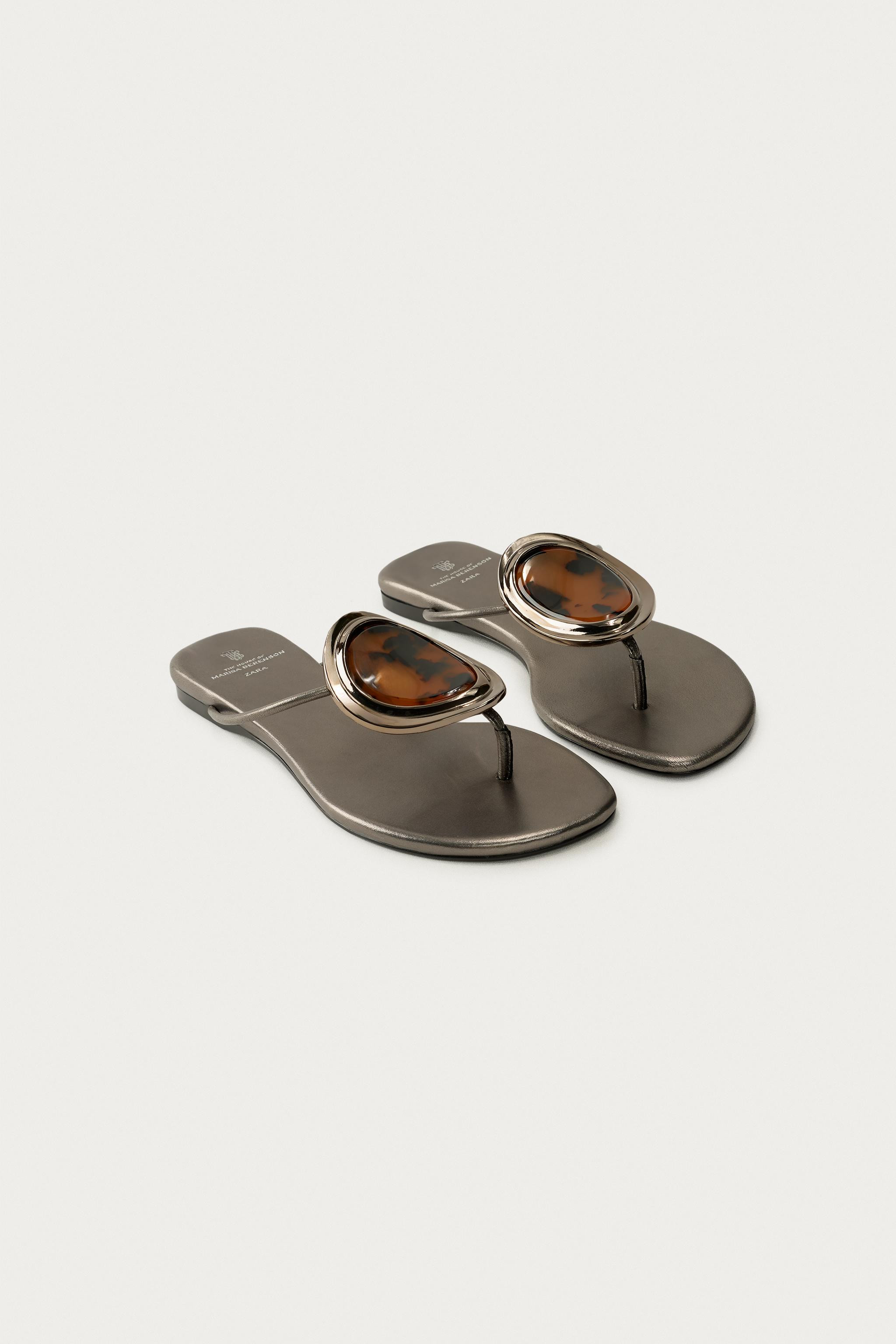 MARISA BERENSON X ZARA FLAT LEATHER SANDALS | Zara US