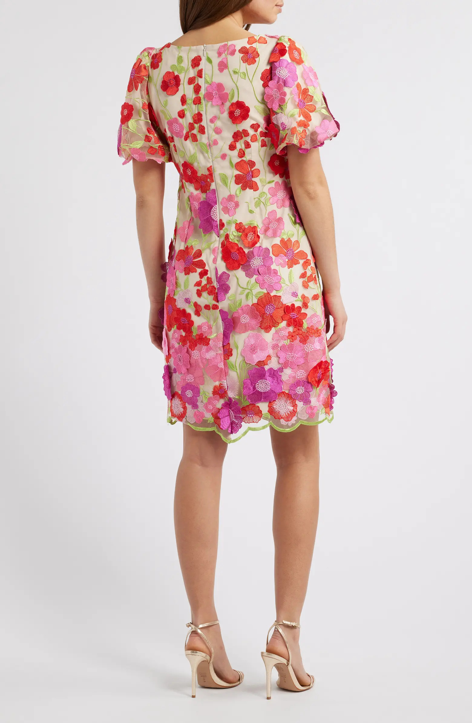 Floral Embroidered Puff Sleeve Cocktail Dress | Nordstrom