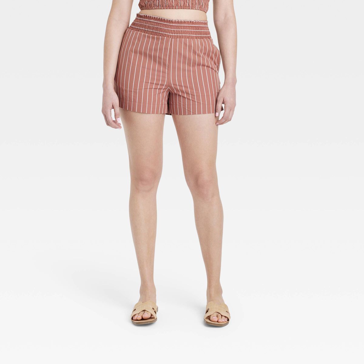 Women's High-Rise Pull-On Shorts - A New Day™ Brown Striped M | Target