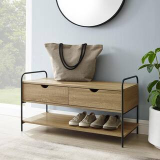 Driftwood Industrial Metal and Wood 2-Drawer Storage Bench with Lower Shelf (20 in. H x 36 in. W ... | The Home Depot