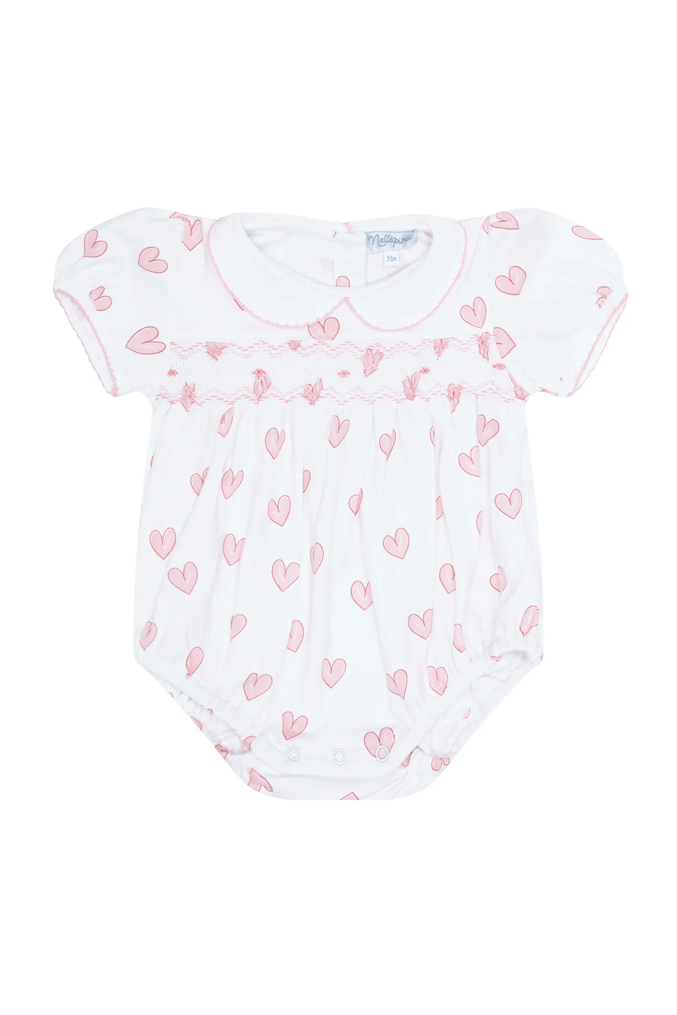 Pink Heart Print Smocked Bubble | Nellapima