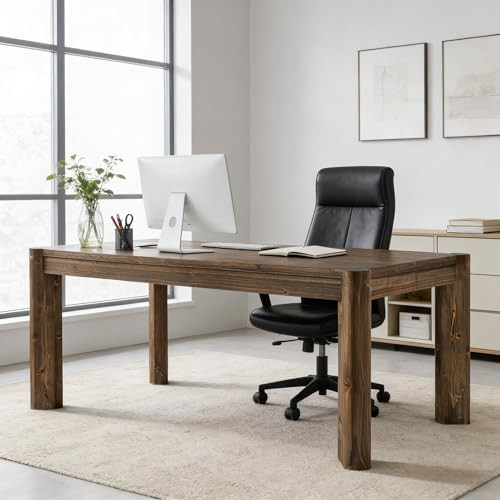 63" Solid Wood Executive Desk, Farmhouse Home Office Computer Desk,Large Simple Study Writing Tab... | Amazon (US)