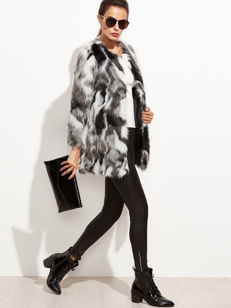 Faux Fur Open Front Fuzzy Coat | SHEIN