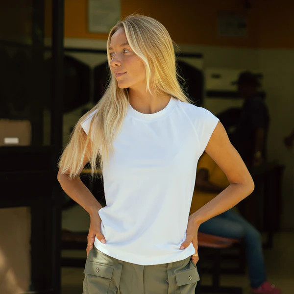 Cap Sleeve Ribbed Tee, White | Albion Fit