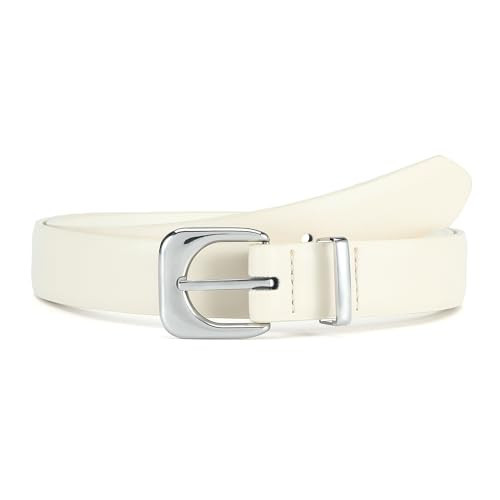 Earnda Cream Belts for Women Faux Leather Waist Belt with Silver Buckle Casual Jeans Pants Dresses | Amazon (US)