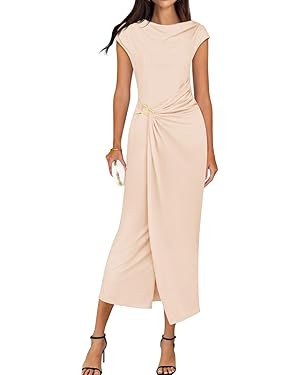 ZESICA Women's 2025 Summer Mock Neck Casual Bodycon Dress Cap Sleeve Elegant Cocktail Party Long ... | Amazon (US)