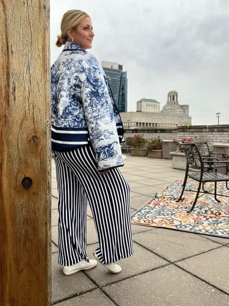 Blue and white pattern classic outfit. Yale crewneck sweatshirt is my favorite, with Dior inspired quilted jacket. Timeless meets trendy fashion. 

#LTKstyletip #LTKfindsunder50
