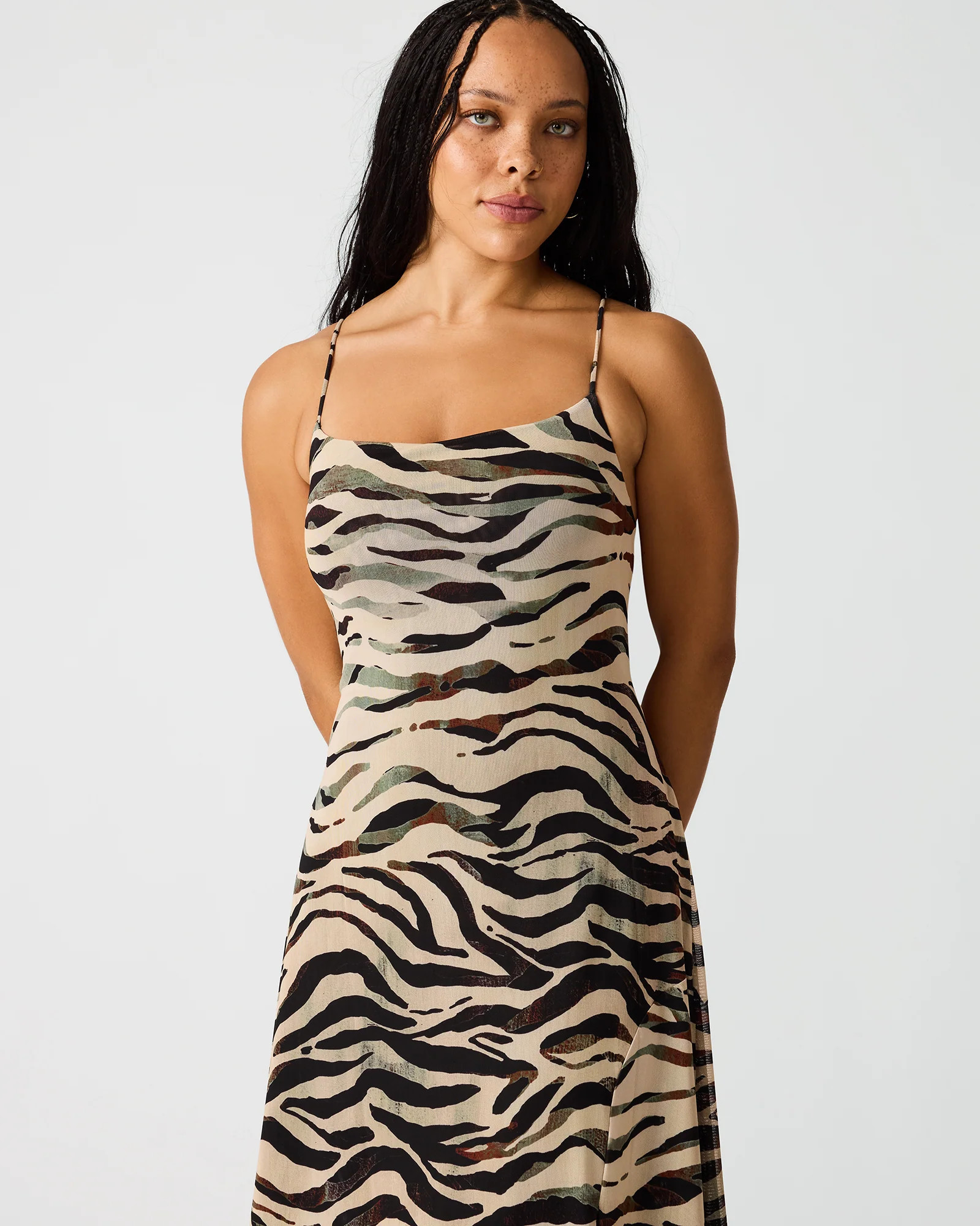ADELLA Caramel Zebra Sleeveless Flowy Women's Maxi Dress | Steve Madden (US)