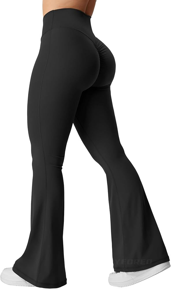 YEOREO Kalie Flare Scrunch Leggings for Women V Cross Waist Bell Bottom Yoga Pants Tummy Control ... | Amazon (US)