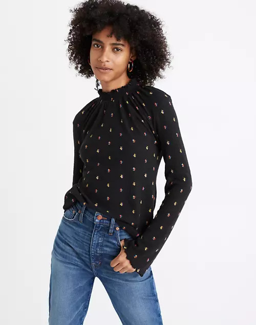 Texture & Thread Ruffled Mockneck Top in Rainbow Buds | Madewell