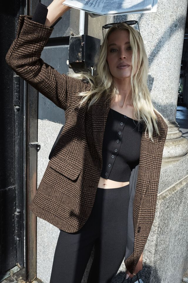 Diana Plaid Oversized Blazer | Dynamite Clothing