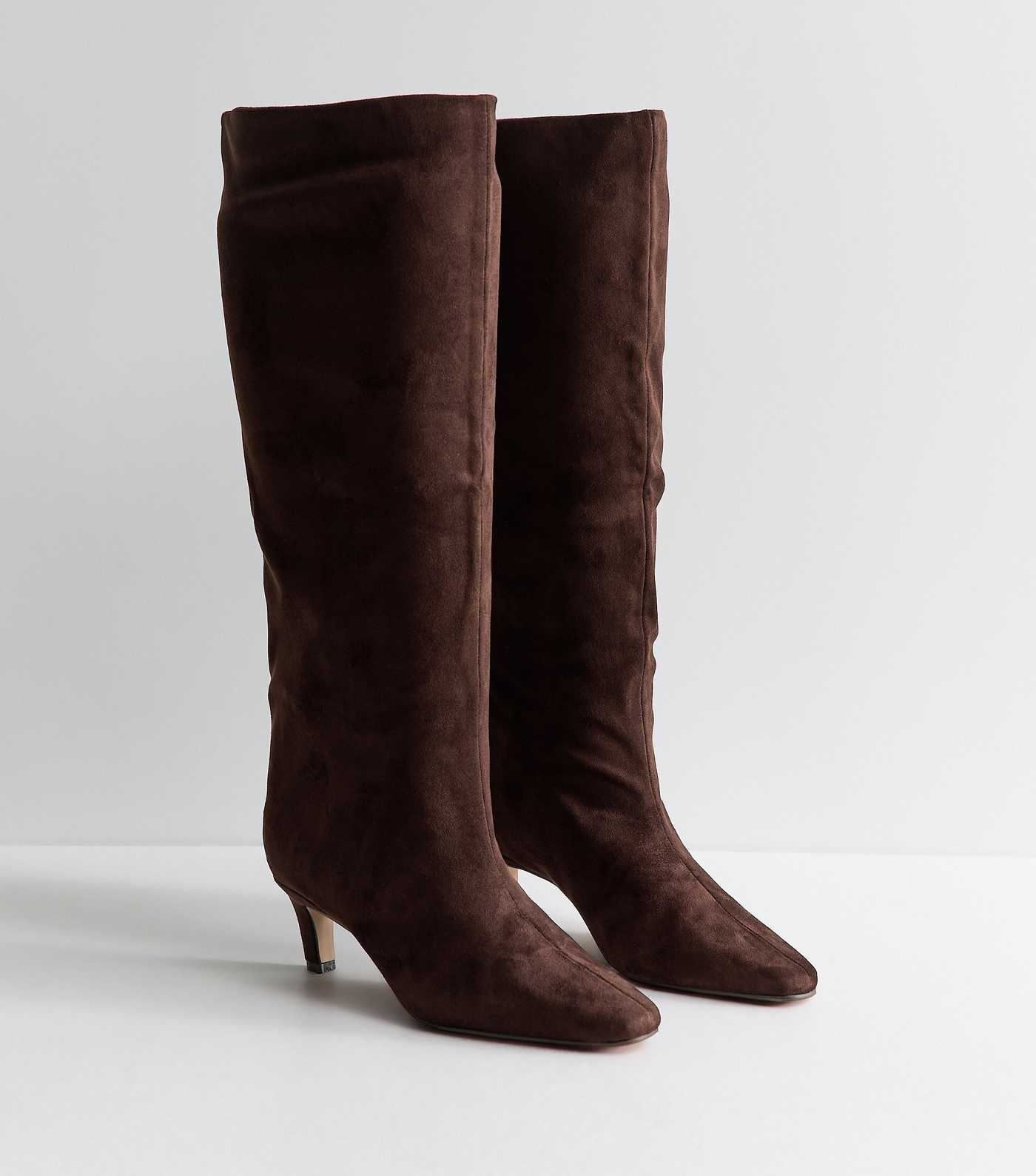 Dark Brown Faux Suede Slouchy Knee High Boots | New Look | New Look (UK)