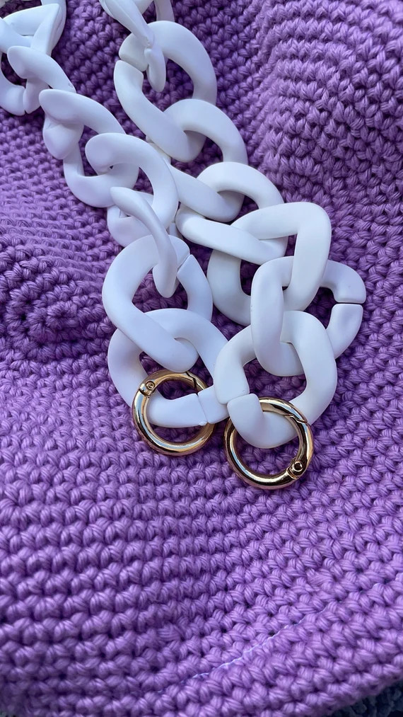 MADE TO ORDER Large 12'' Long Custom Cotton Crochet Drawstring Handbag Tote With Acrylic Chain Ha... | Etsy (US)