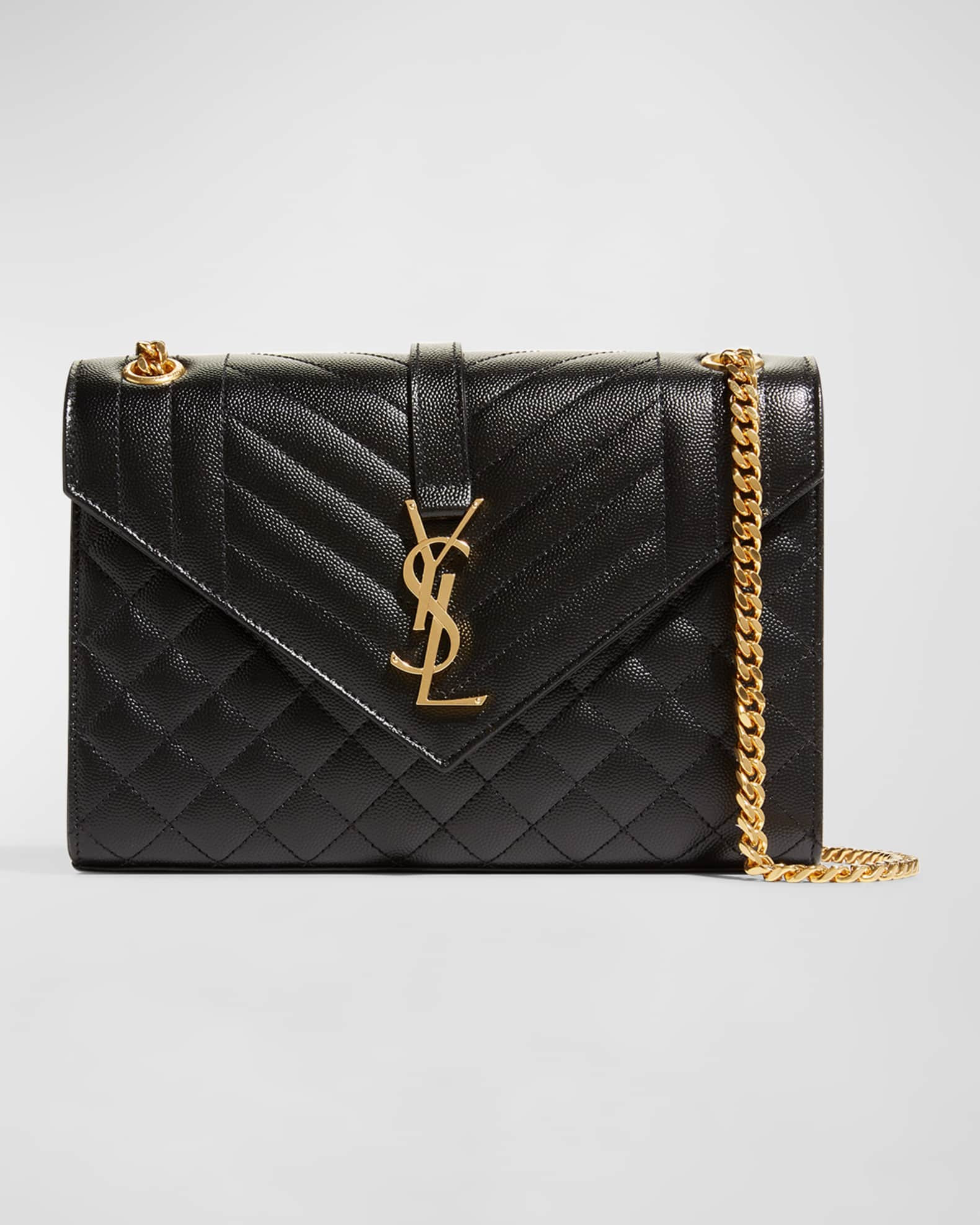 Saint Laurent Envelope Triquilt Medium YSL Shoulder Bag in Grained Leather | Neiman Marcus