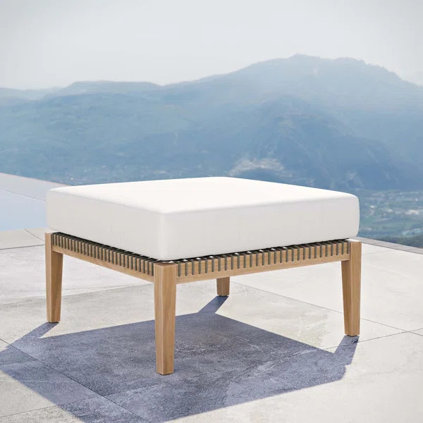 Clearwater Outdoor Patio Teak Wood Ottoman In Gray Navy | Wayfair North America