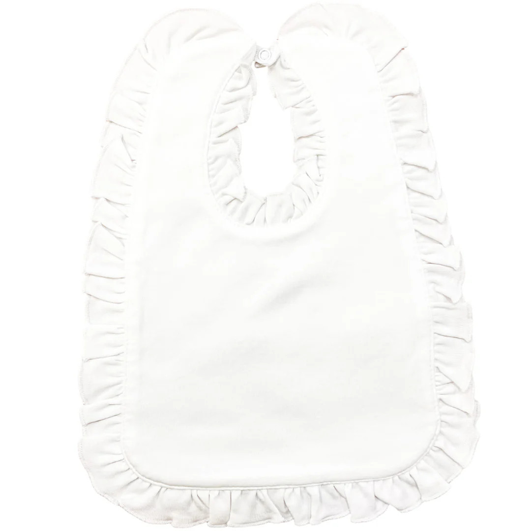 Classic White Ruffle Personalized Bib + Burp Cloth | Caprilina