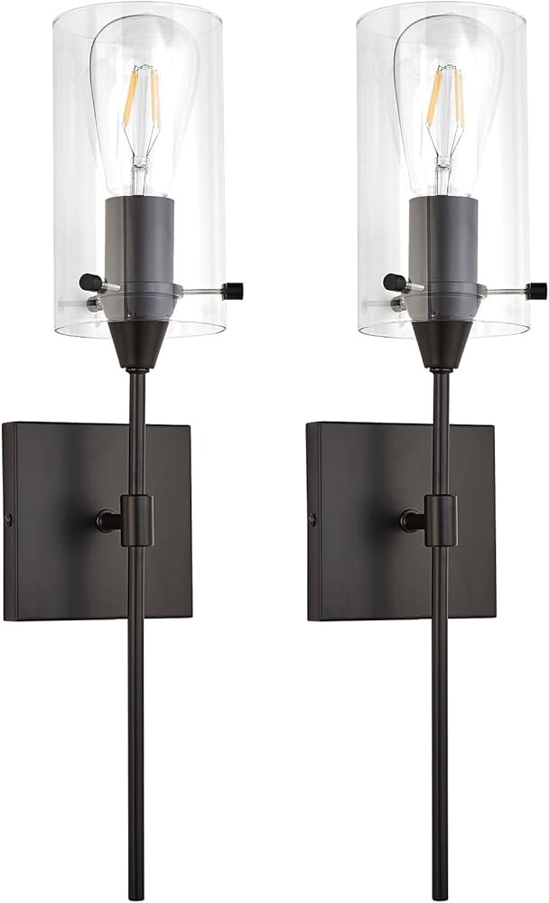Matte Black Wall Sconces Set of 2, Industrial Wall Sconces Lighting with Clear Glass Shade Hardwi... | Amazon (US)