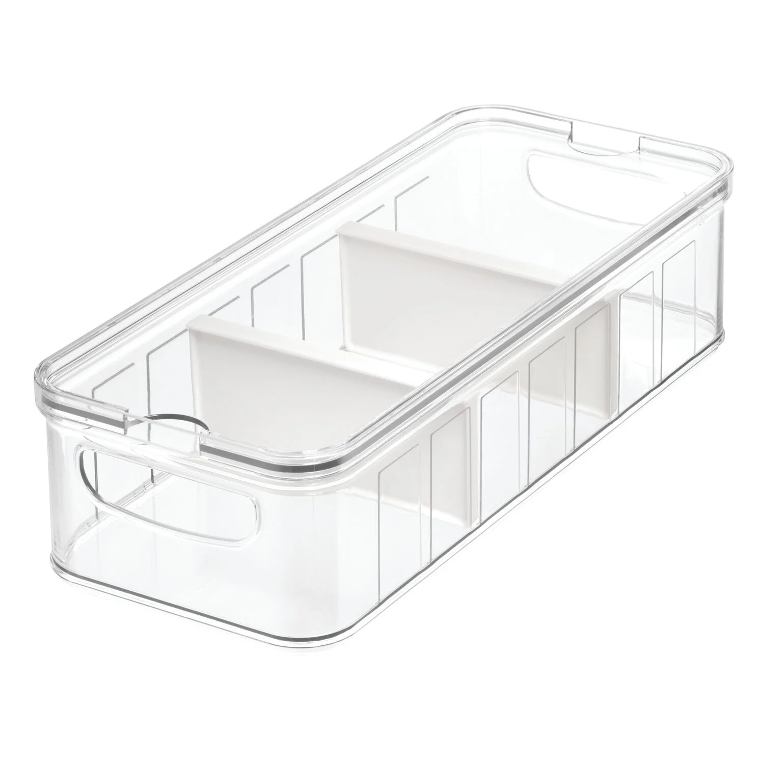 iDesign Stackable Refrigerator and Pantry Large Divided Bin, BPA Free Plastic, Clear and White | Walmart (US)