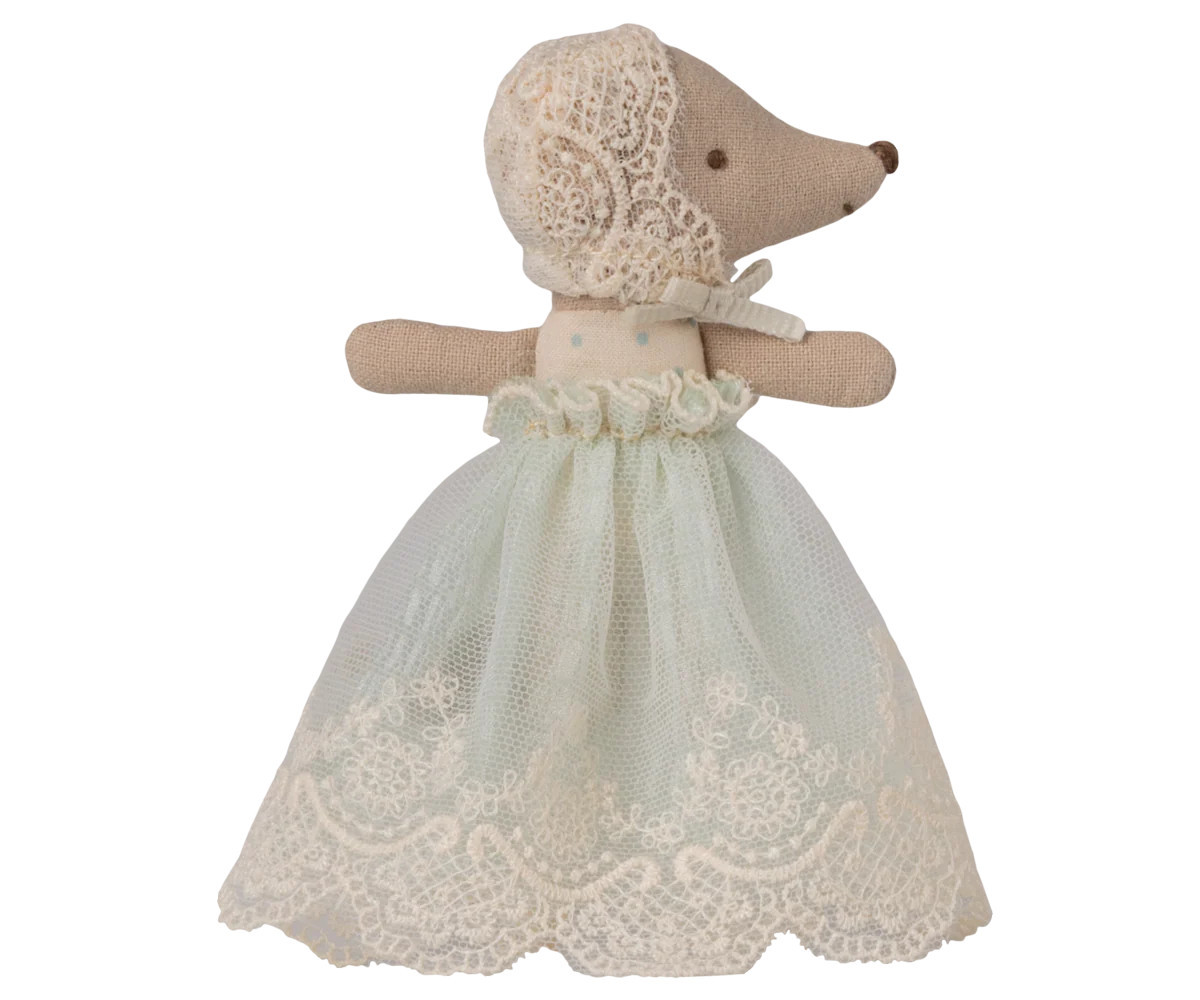 Maileg Baby mouse in gown - Mint | Persnickety