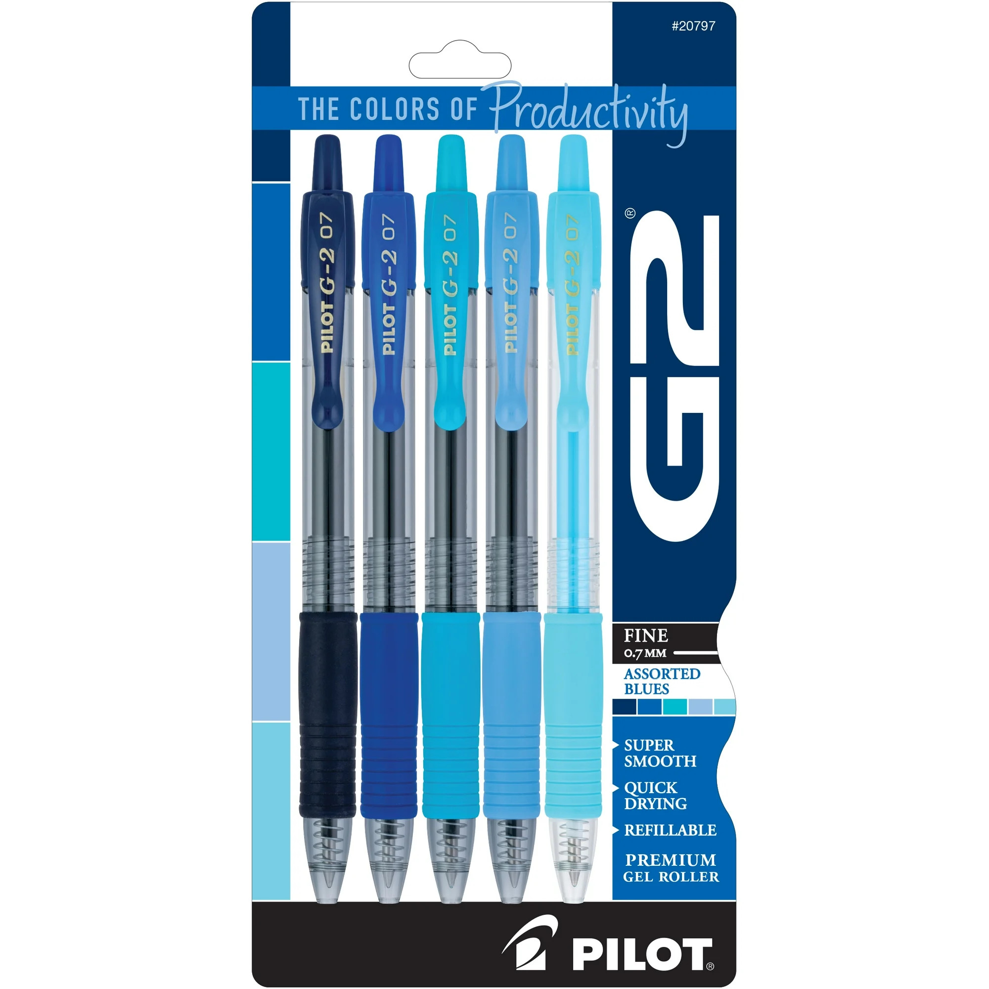 Pilot G2 Blue Premium Gel Pens, Fine Point, Assorted Ink, 5 Count | Walmart (US)